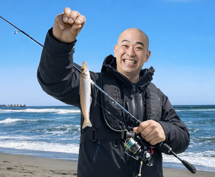 島見浜でシロギスの釣果を得たがんだま君.webp