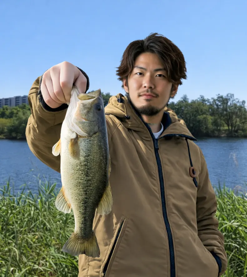 庄内川でブラックバスの釣果を得た澤田.webp