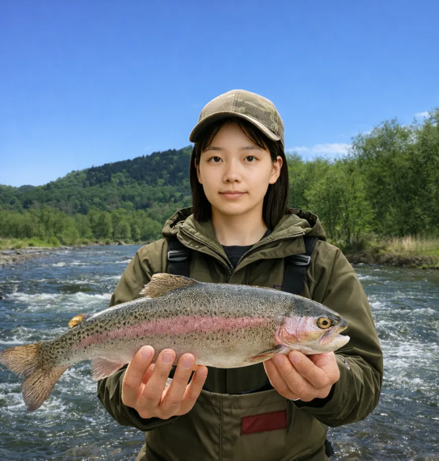 庶路川でニジマスの釣果を得た森永.webp