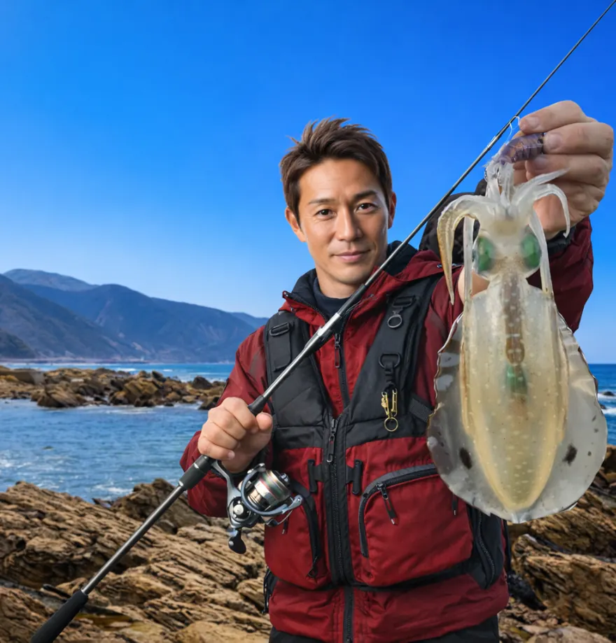 弁慶の洗濯岩でアオリイカの釣果を得た亀岡.webp