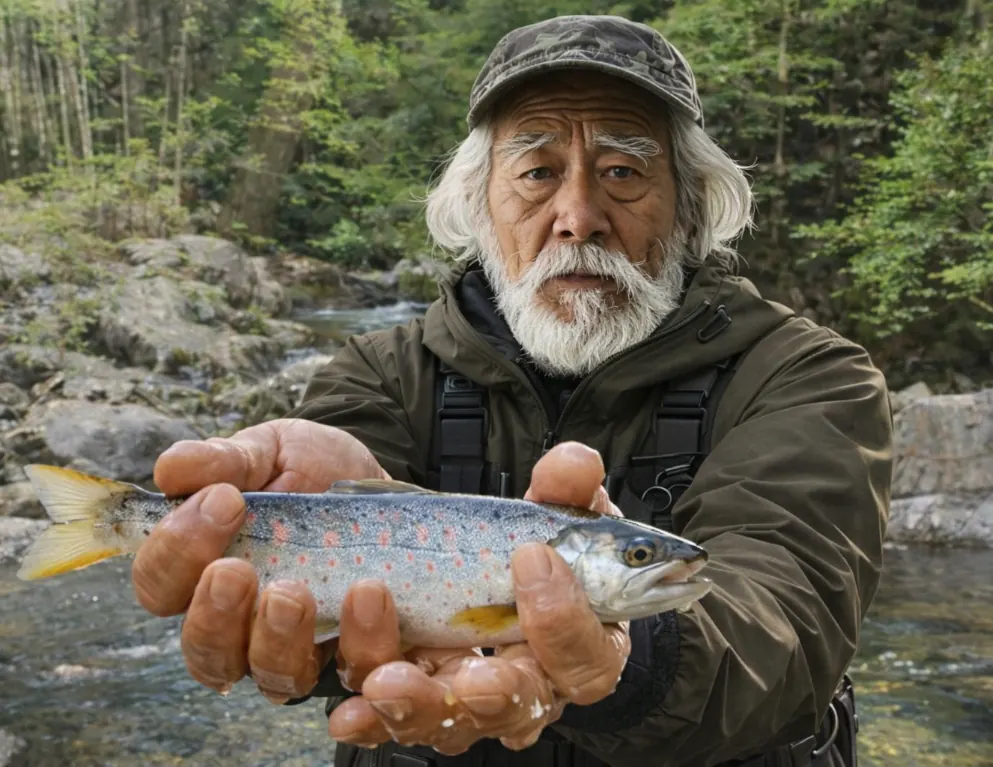 当貝津川でアマゴの釣果を得た米田.webp
