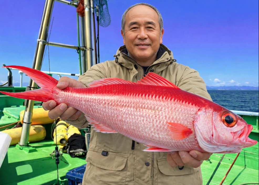 御前崎沖でハマダイの釣果を得た田能村.webp