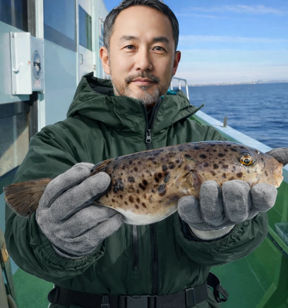 播磨灘でコモンフグの釣果を得た渡辺.webp
