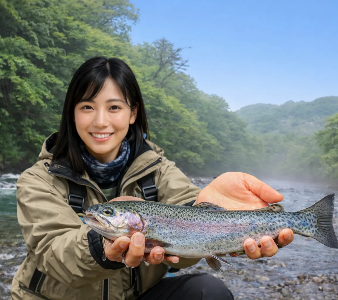 新冠川でニジマスの釣果を得た黒川.webp