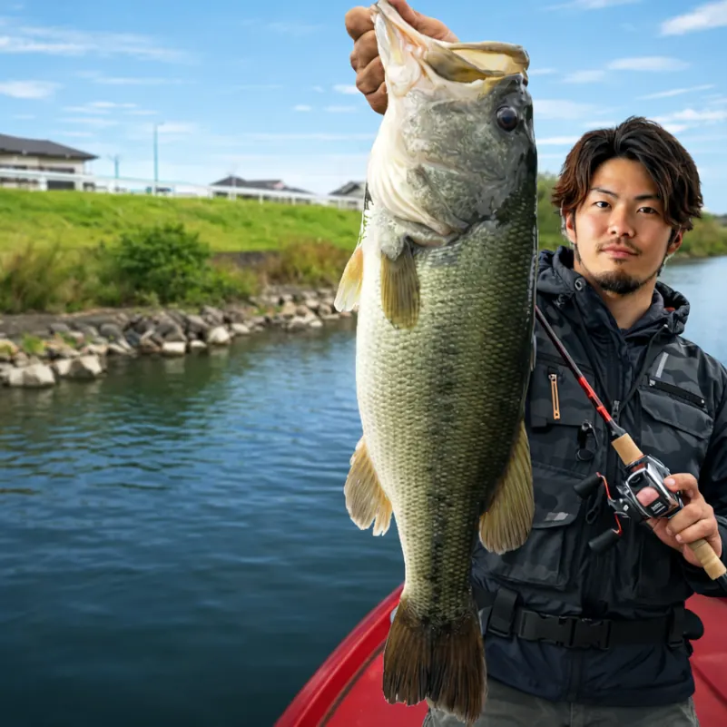 旧吉野川でブラックバスの釣果を得た澤田.webp