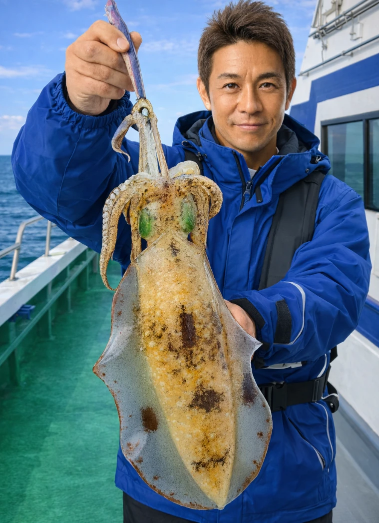 明石沖でアオリイカの釣果を得た亀岡.webp