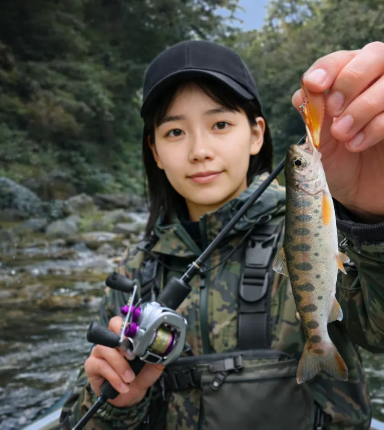 星野川でヤマメの釣果を得た森永.webp