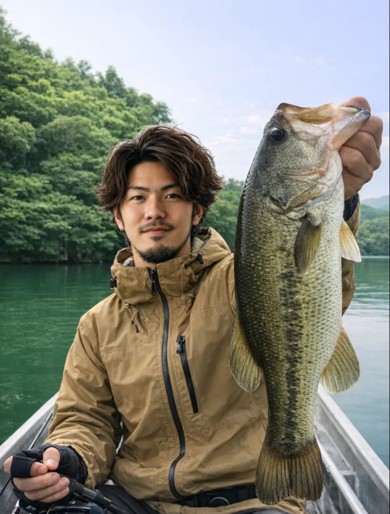 曽原湖でブラックバスの釣果を得た澤田.webp