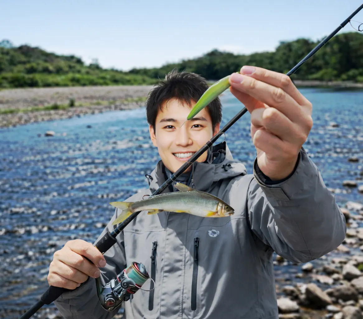 朱太川でアユの釣果を得た新崎.webp