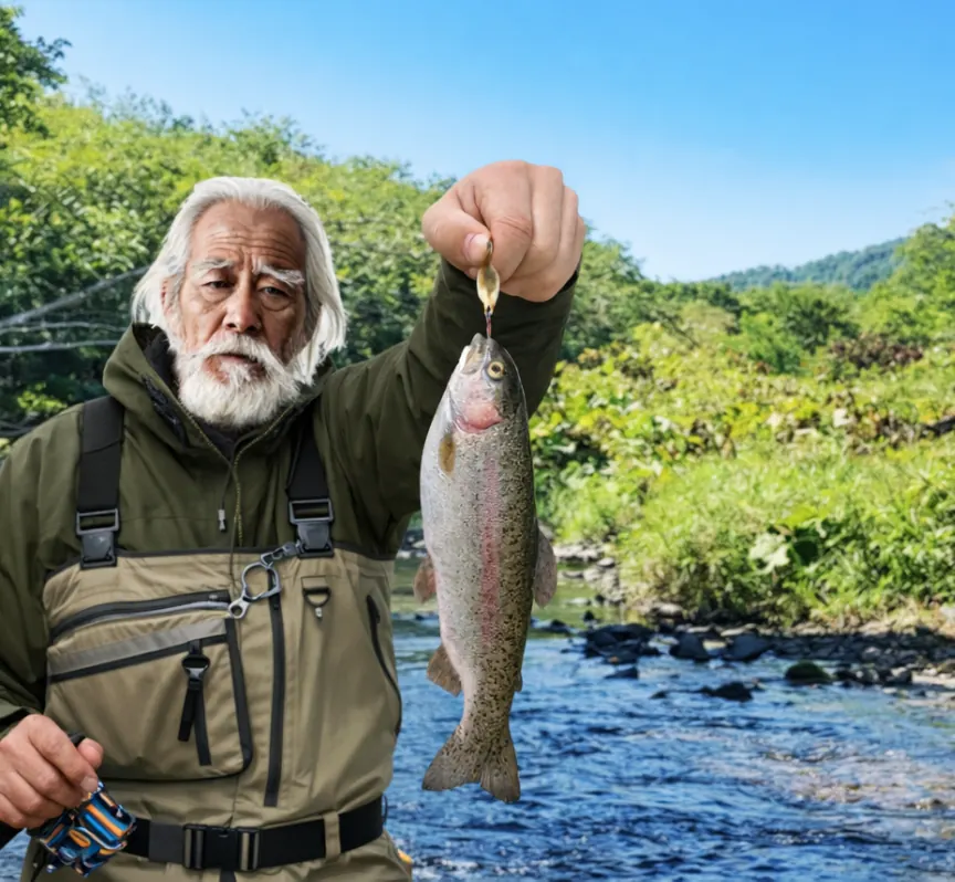 朱太川でニジマスの釣果を得た米田.webp