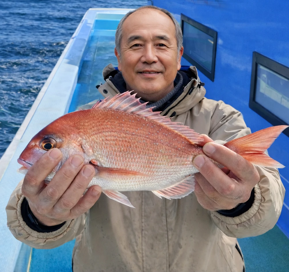 東京湾でマダイの釣果を得た田能村.webp