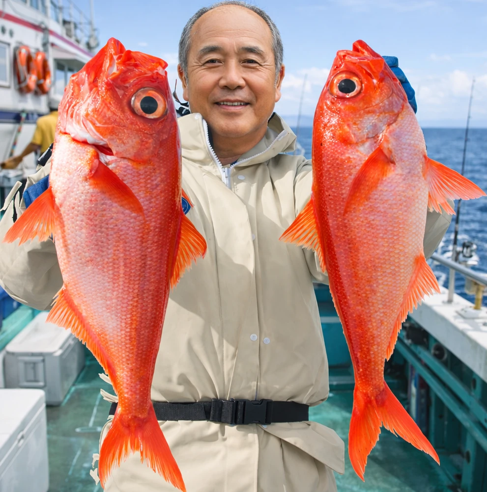 東伊豆沖でキンメダイの釣果を得た田能村.webp