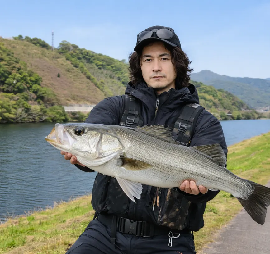 松田川でシーバスの釣果を得た岸本.webp