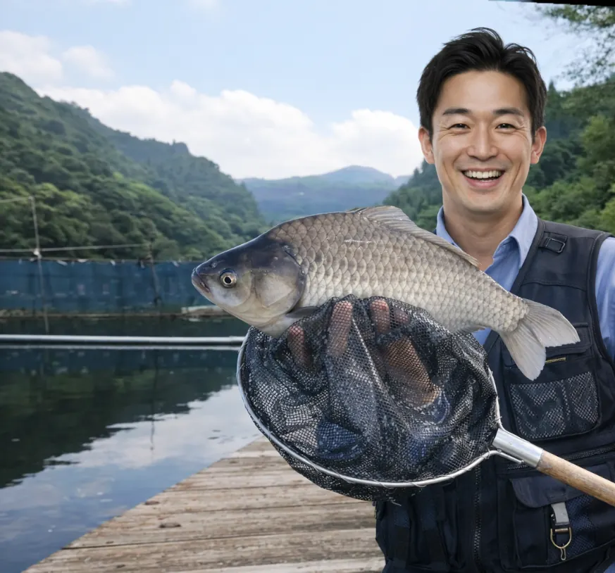 柳久保池でヘラブナの釣果を得た勝田.webp