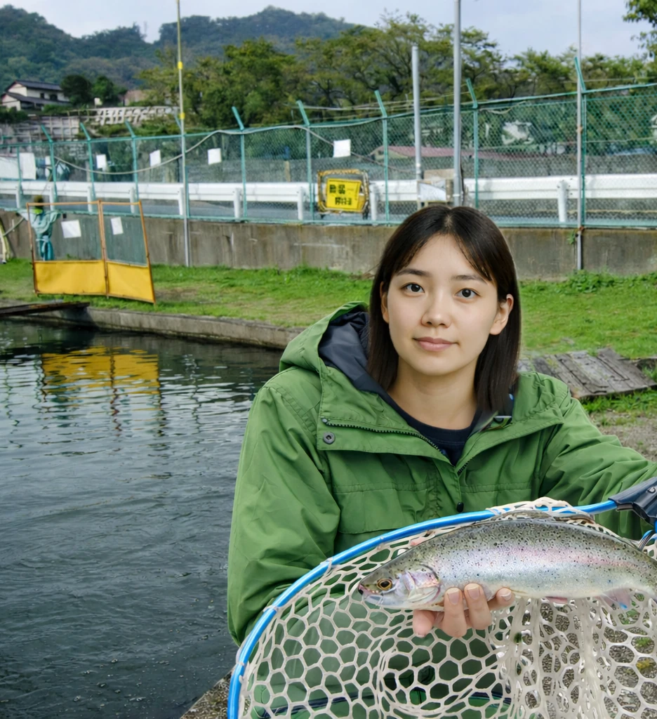 桂川フライルアー釣場でニジマスの釣果を得た森永.webp