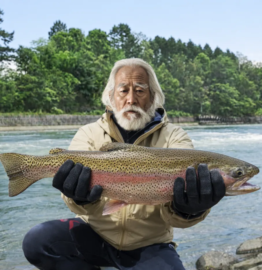 歴舟川でニジマスの釣果を得た米田.webp