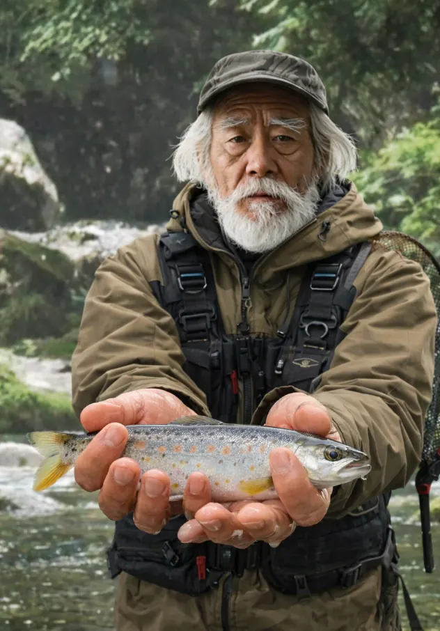 段戸川でアマゴの釣果を得た米田.webp