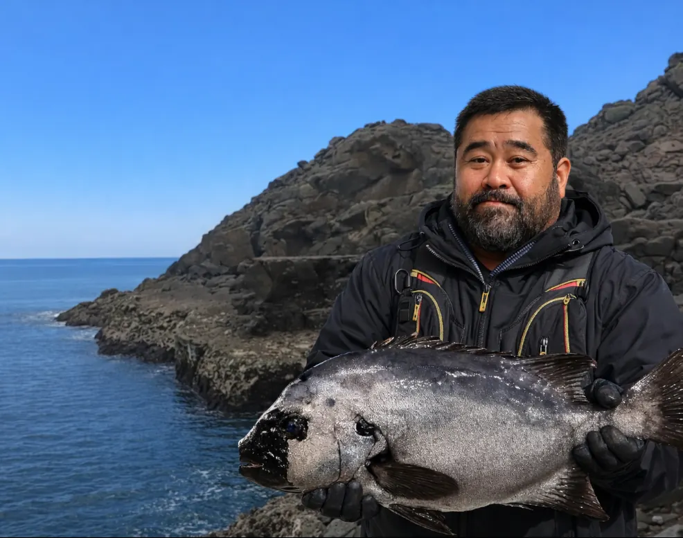 水の子灯台でイシダイの釣果を得た楢崎.webp