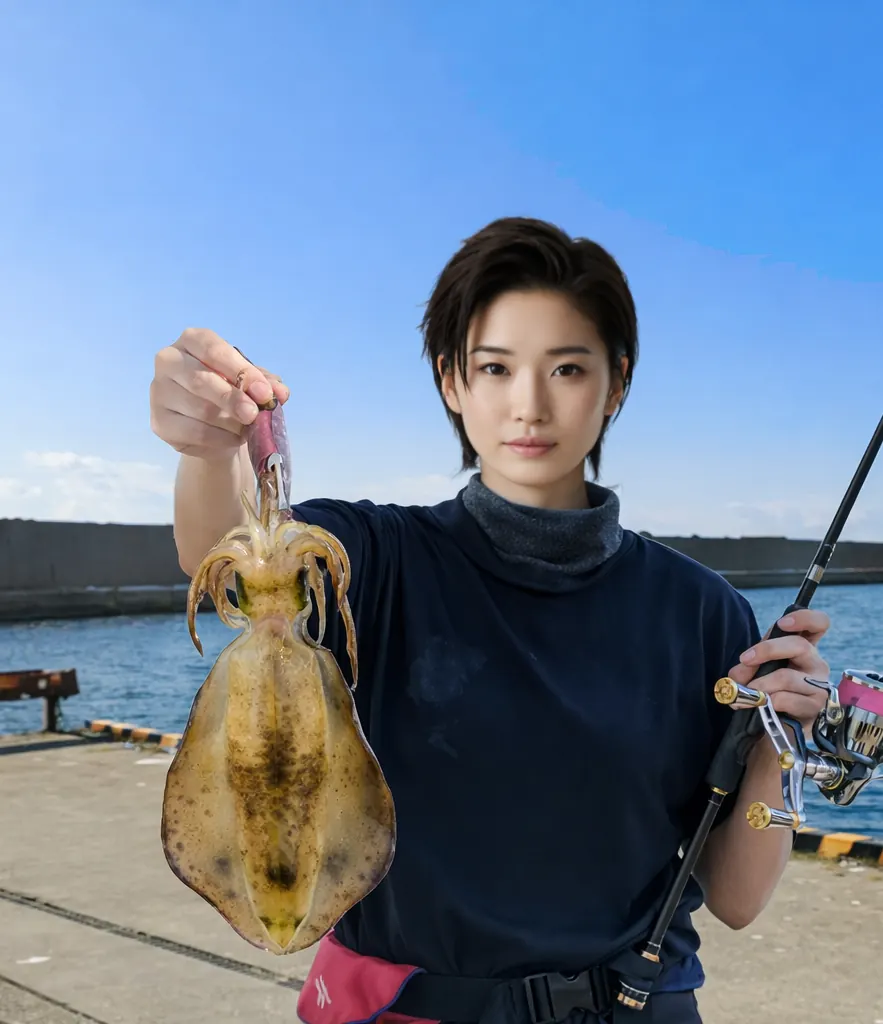 汐首漁港でアオリイカの釣果を得た佐伯.webp