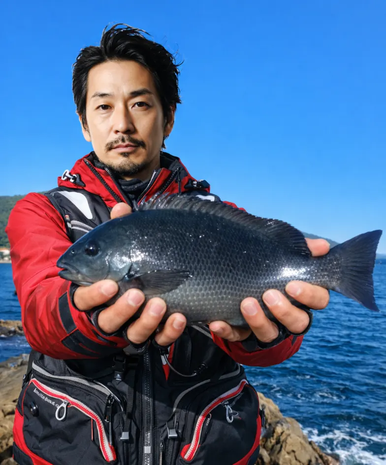 江須崎でグレの釣果を得た佐々木.webp