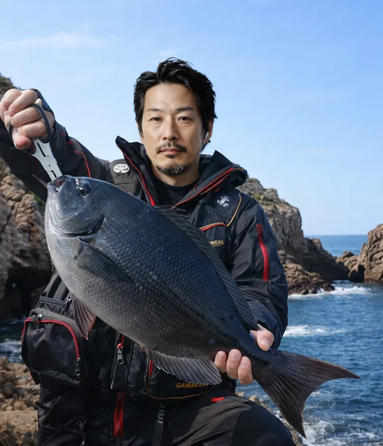 沖の島でオナガグレの釣果を得た佐々木.webp