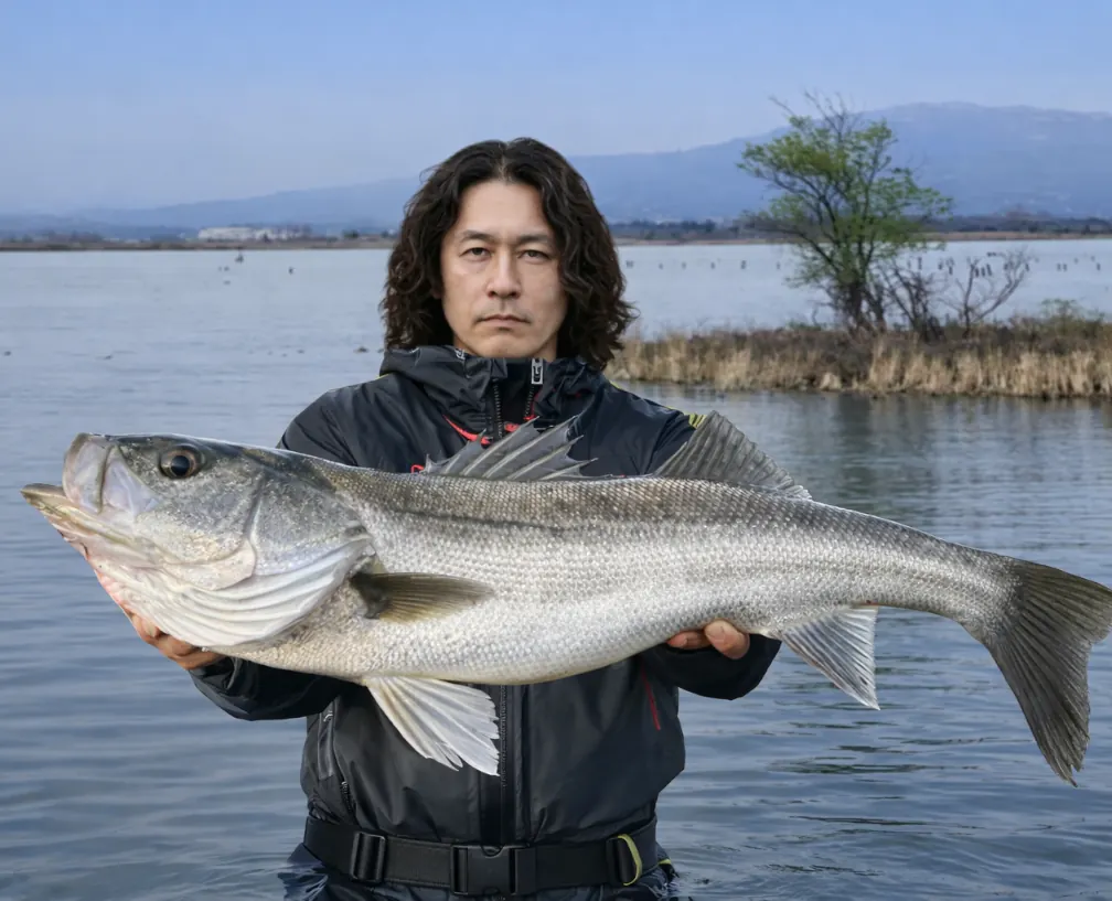 河北潟でシーバスの釣果を得た岸本.webp