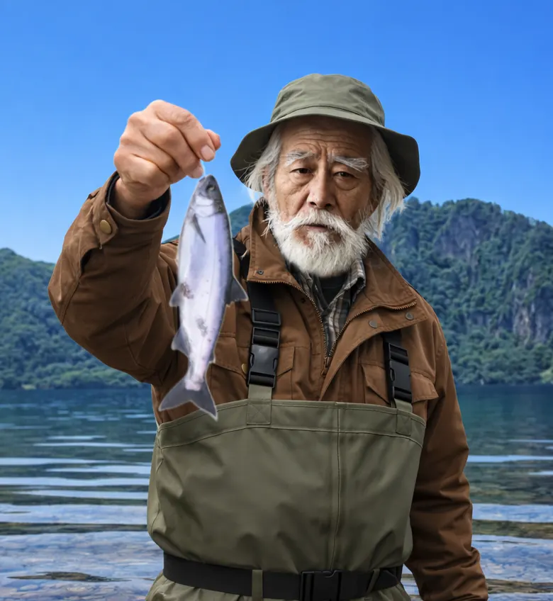 沼沢湖でヒメマスの釣果を得た米田.webp