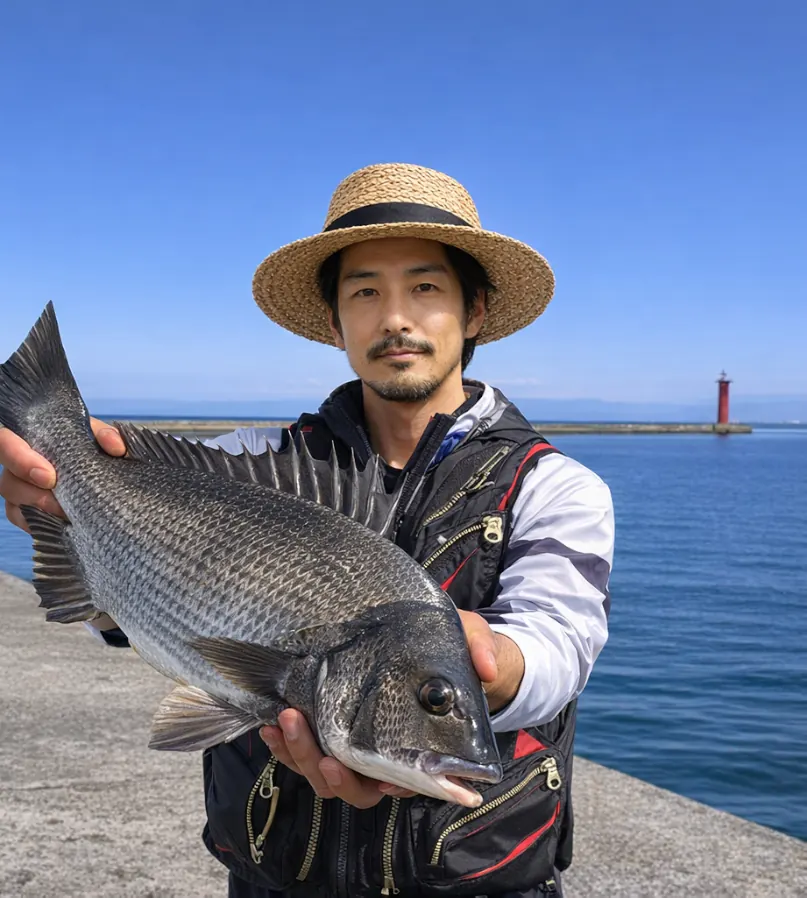 泉佐野一文字でチヌの釣果を得た佐々木.webp