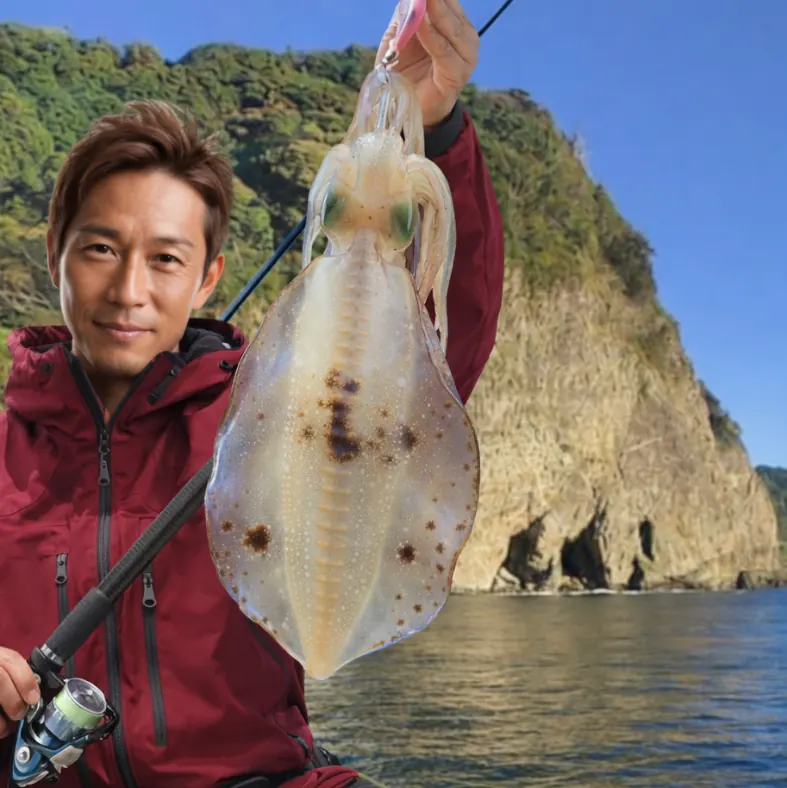 浜当目海岸でアオリイカの釣果を得た亀岡.webp
