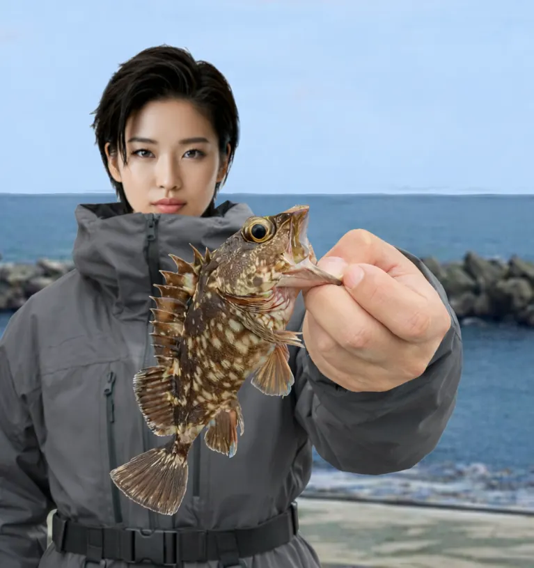 浜当目海岸でカサゴの釣果を得た佐伯.webp
