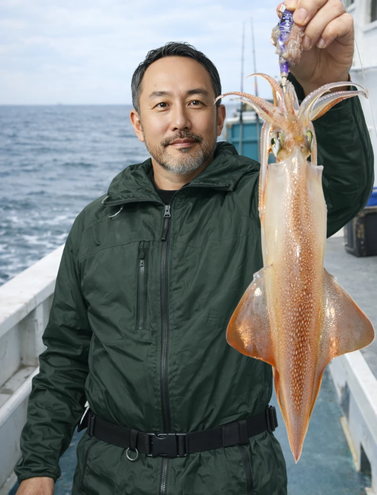 浜田沖でケンサキイカの釣果を得た渡辺.webp
