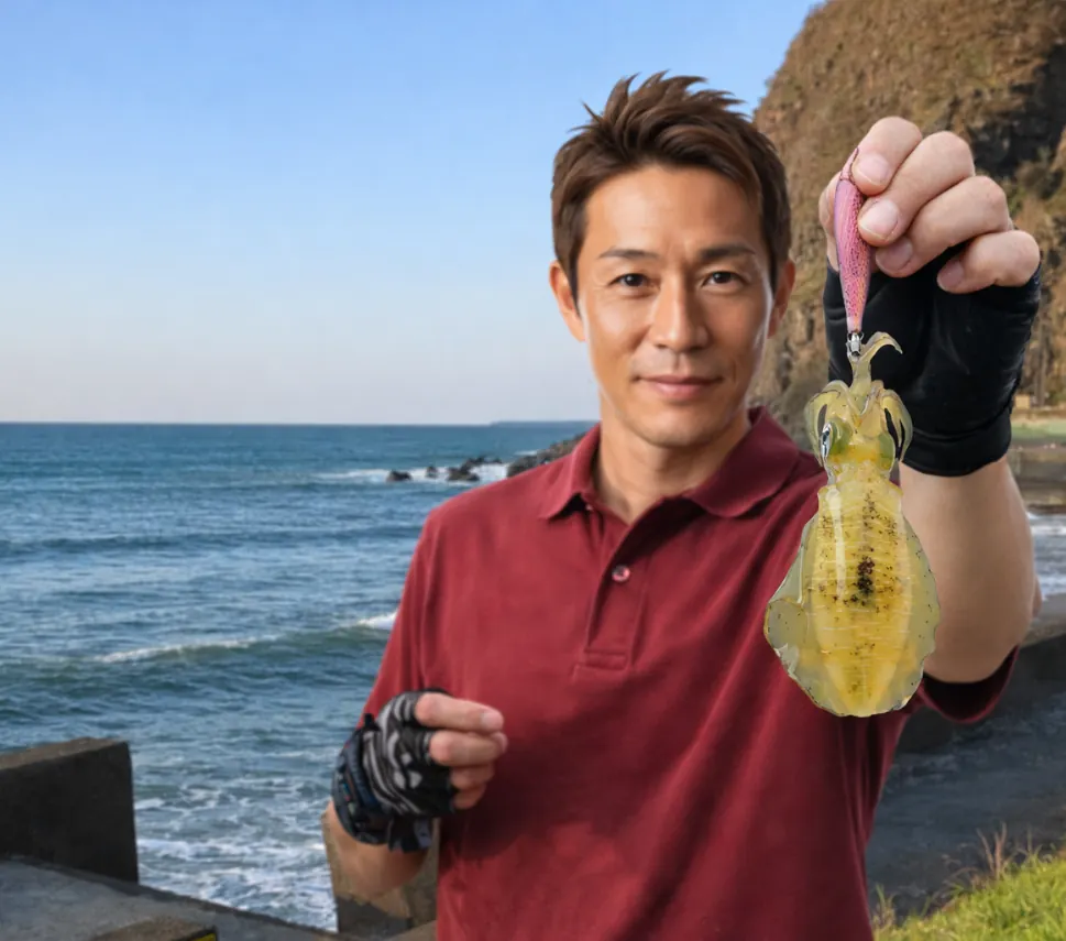 浦浜海岸でアオリイカの釣果を得た亀岡.webp