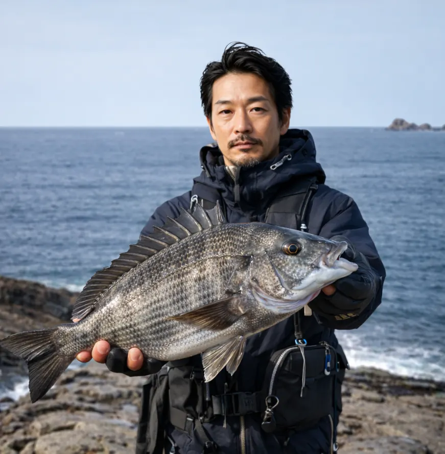 海苔石園地でチヌの釣果を得た佐々木.webp