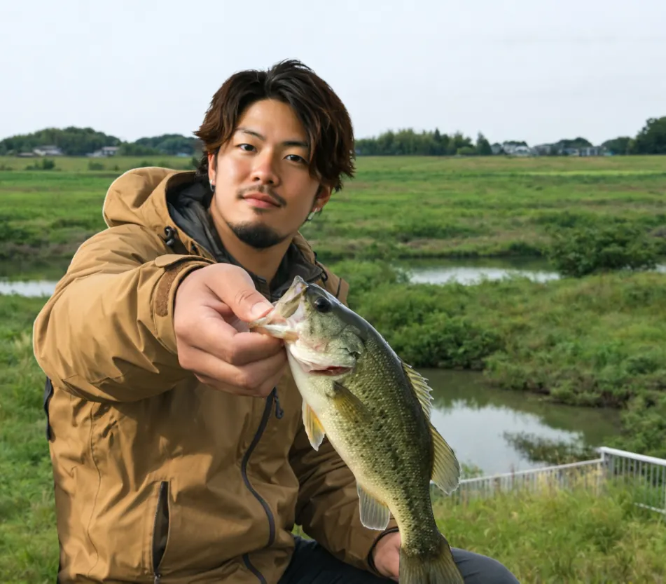 渡良瀬川でブラックバスの釣果を得た澤田.webp
