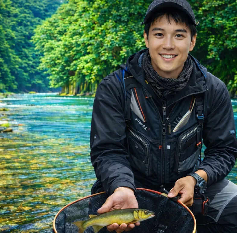 熊切川でアユの釣果を得た新崎.webp