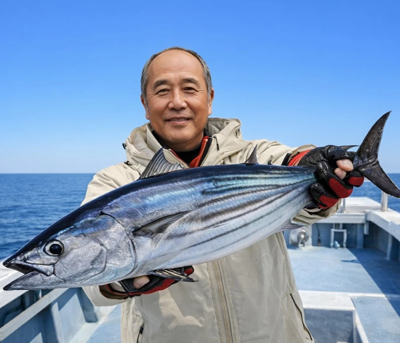熊野灘でカツオの釣果を得た田能村.webp