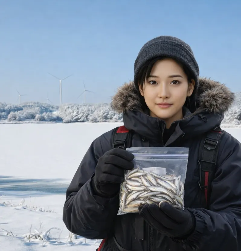 牛潟池でワカサギの釣果を得た佐伯.webp