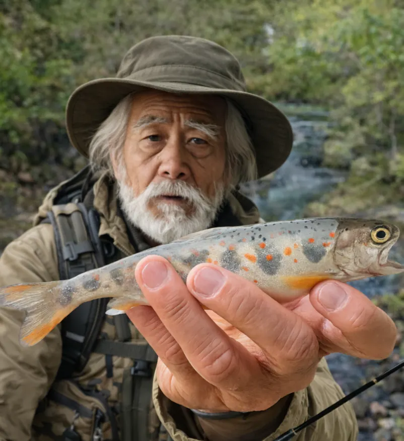 牛道川でアマゴの釣果を得た米田.webp