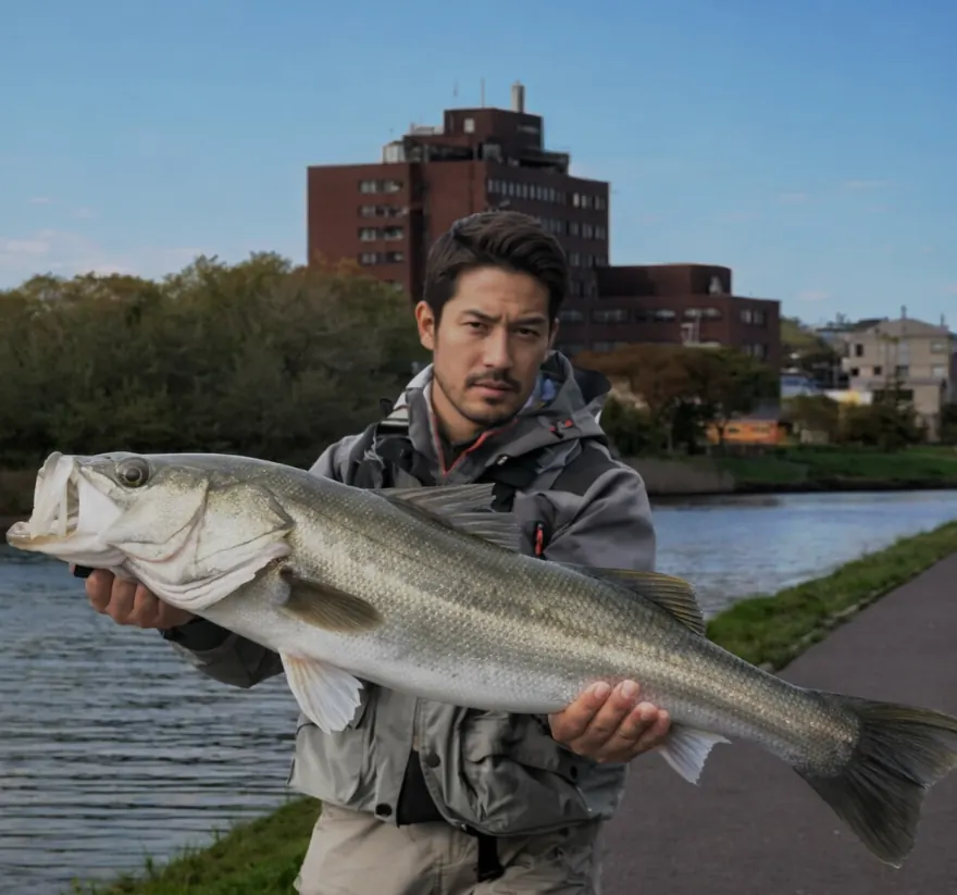 田名部川河口でシーバスの釣果を得た広岡.webp
