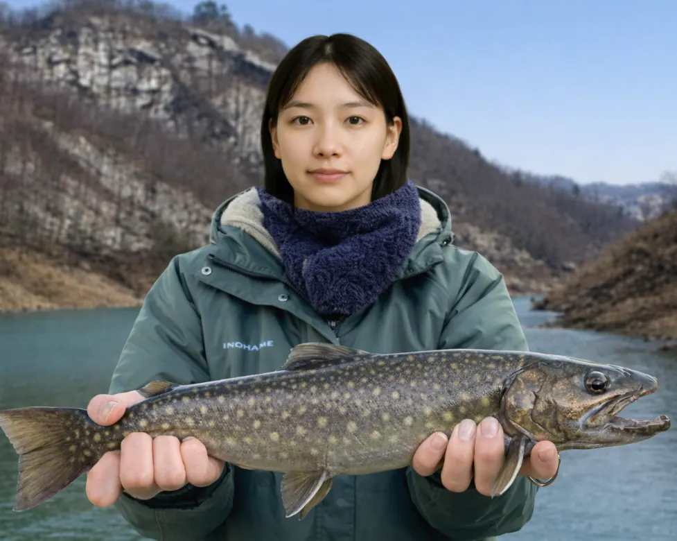 田子倉湖でイワナの釣果を得た森永.webp