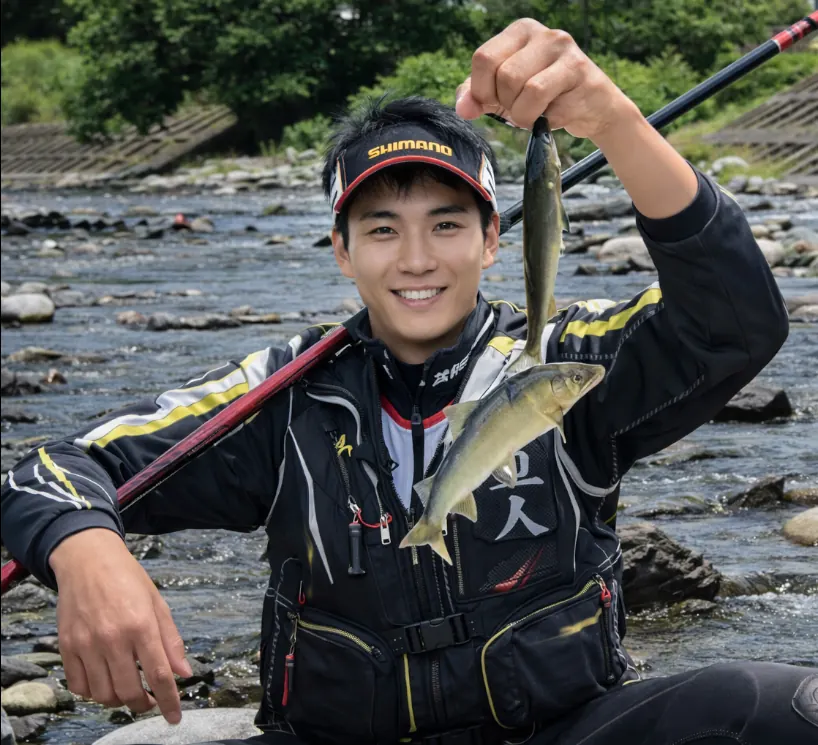 甲子川でアユの釣果を得た新崎.webp