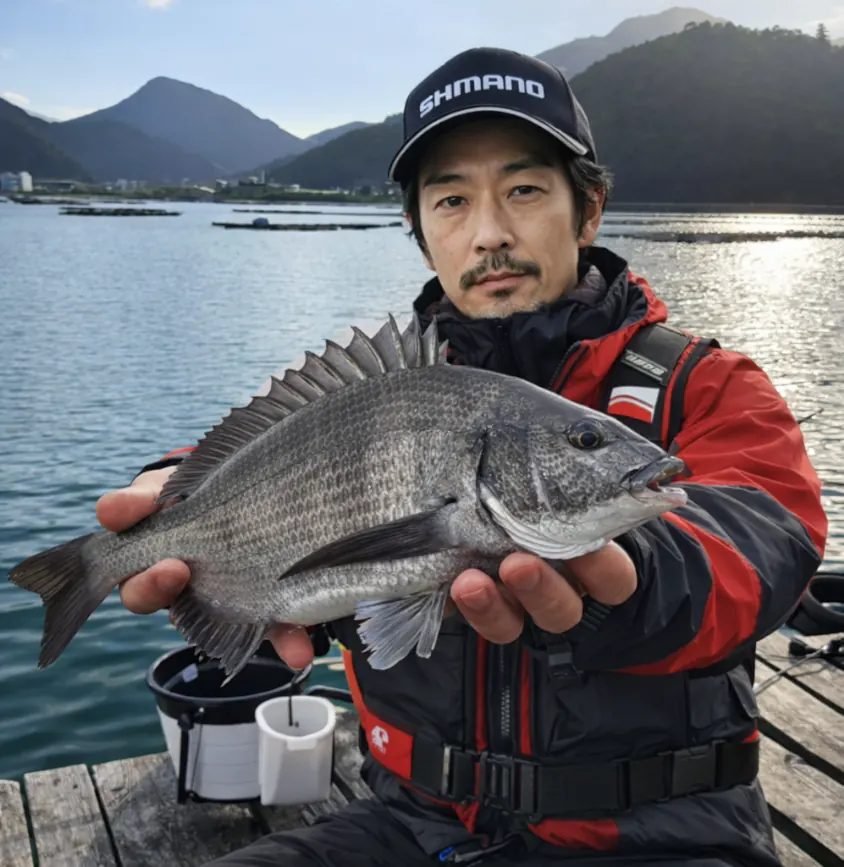白石湖でチヌの釣果を得た佐々木.webp