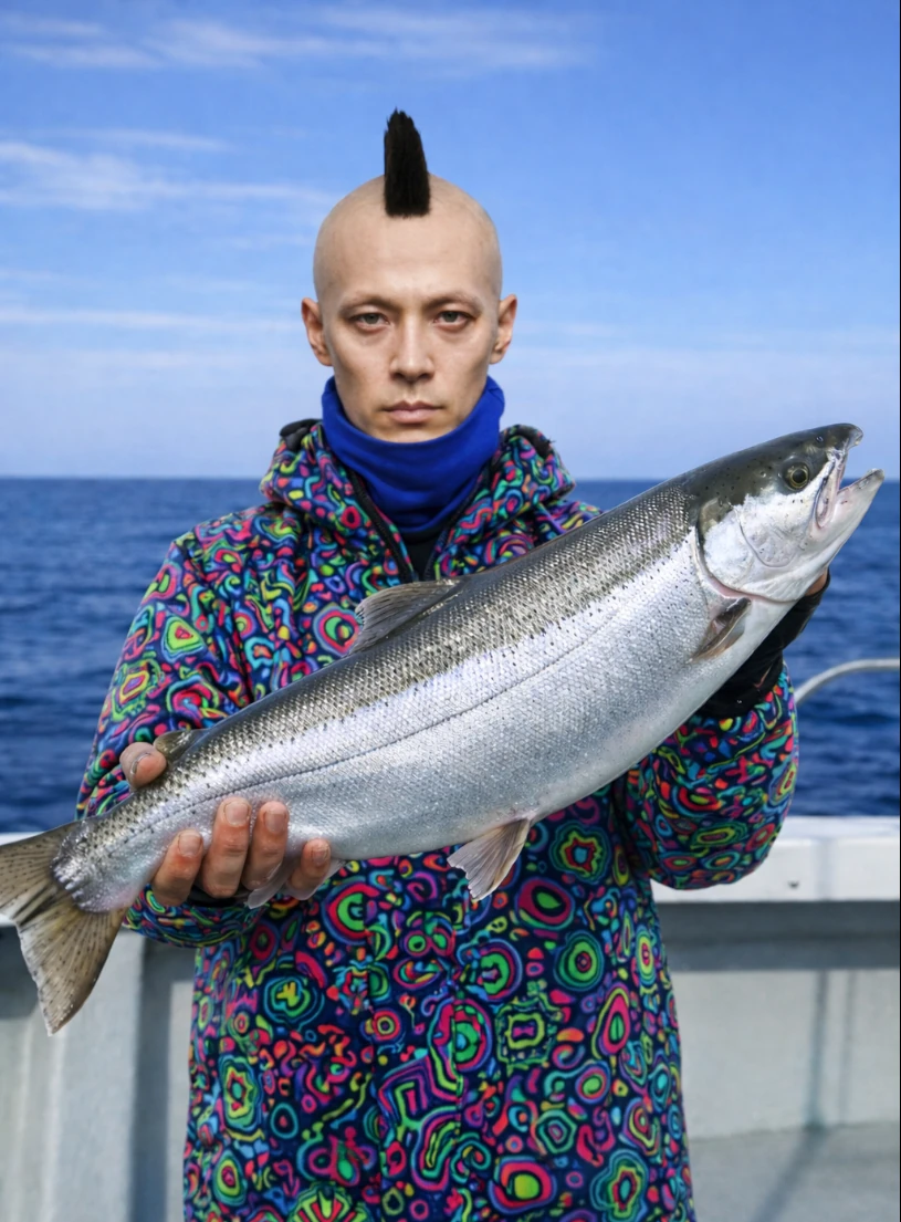 白老沖でサクラマスの釣果を得た馬頭..webp