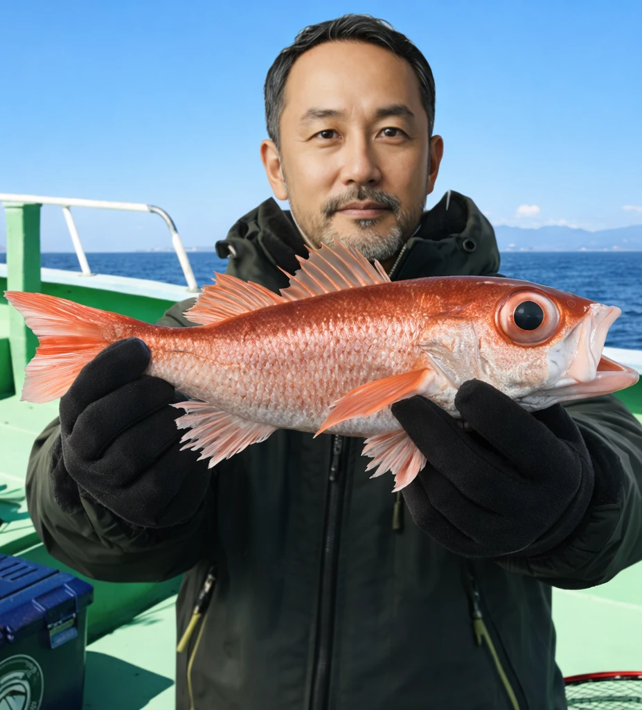 相模湾でアカムツの釣果を得た渡辺.webp