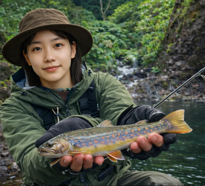知西別川でオショロコマの釣果を得た森永.webp