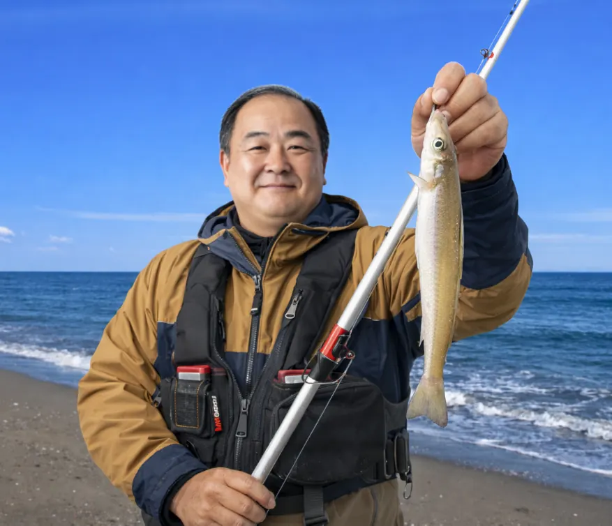 石地海浜公園でシロギスの釣果を得た持田.webp