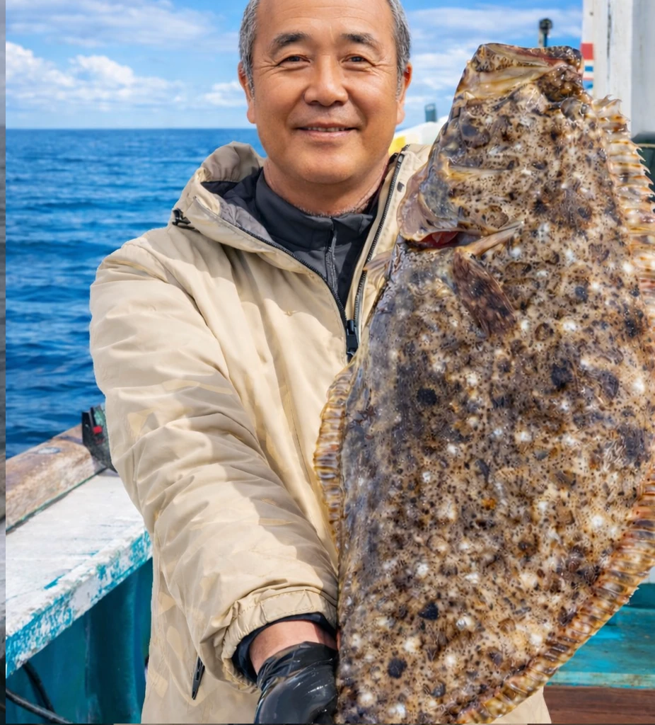 石狩湾でヒラメの釣果を得た田能村..webp