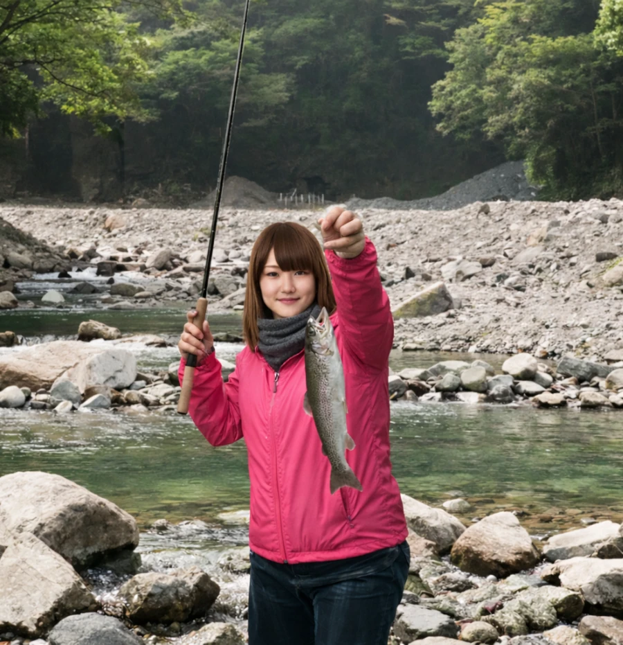 神之川キャンプマス釣場でニジマスの釣果を得た山際.webp