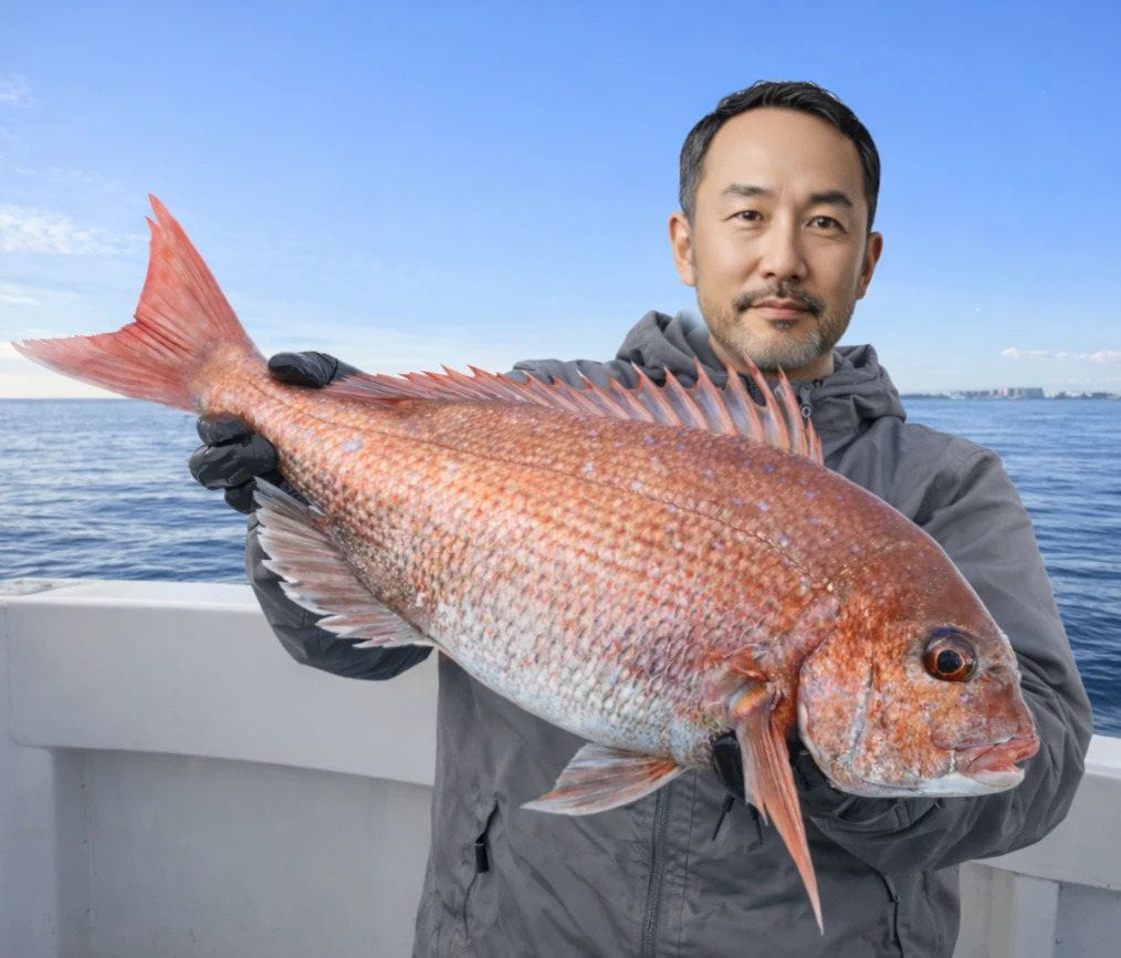 秋田沖でマダイの釣果を得た渡辺.webp