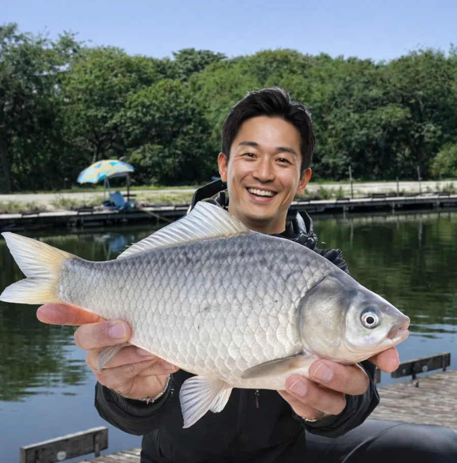 管理釣り場将監でヘラブナの釣果を得た勝田.webp